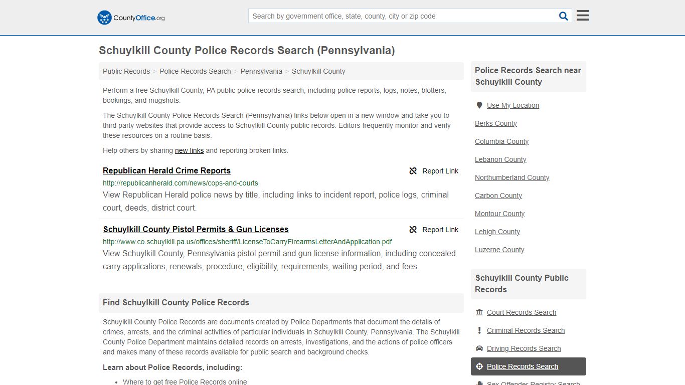 Schuylkill County Police Records Search (Pennsylvania)