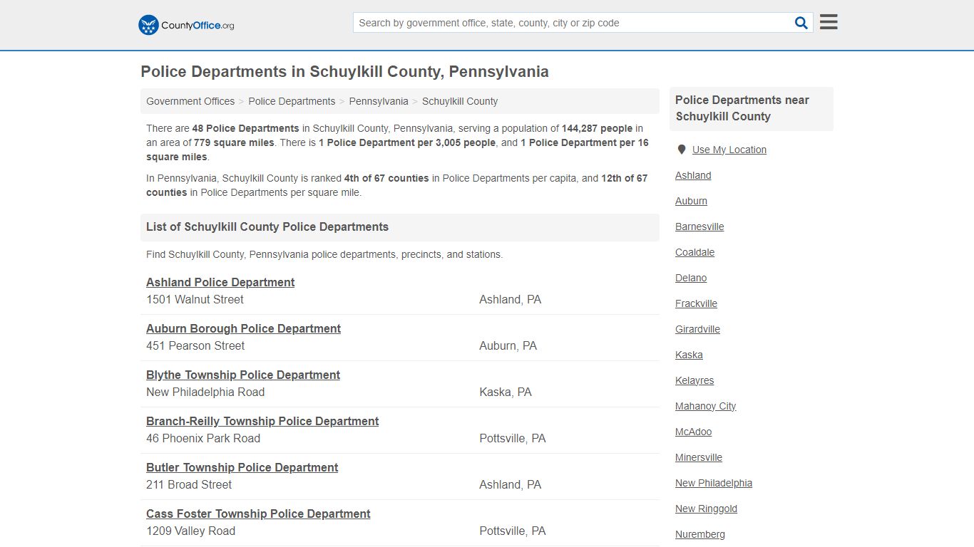 Police Departments - Schuylkill County, PA (Arrest Records & Police Logs)