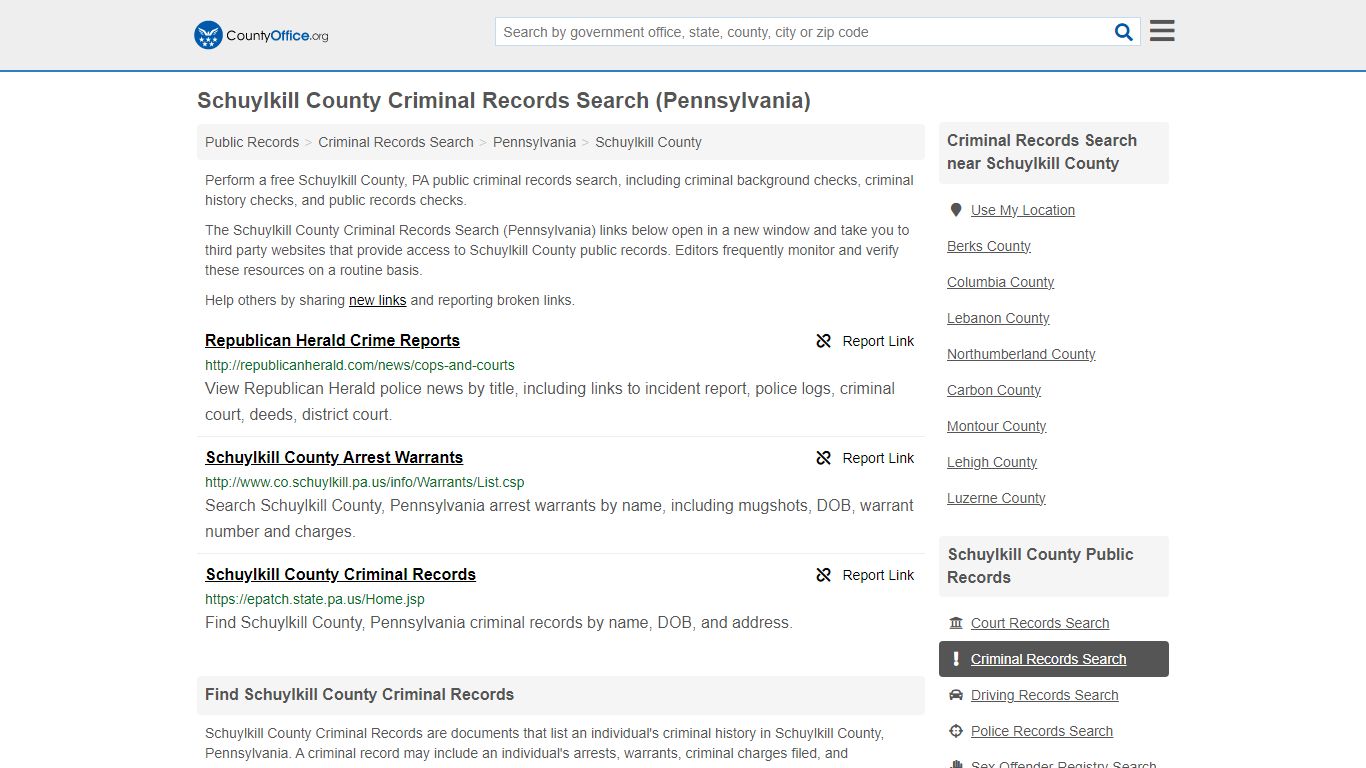 Schuylkill County Criminal Records Search (Pennsylvania) - County Office